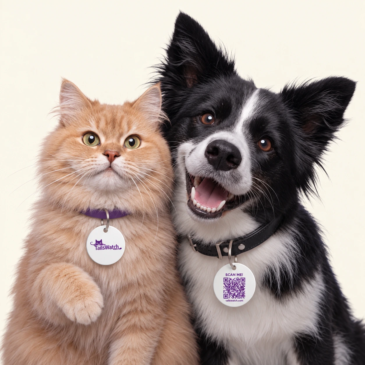 Ginger cat raising a paw beside a playful border collie